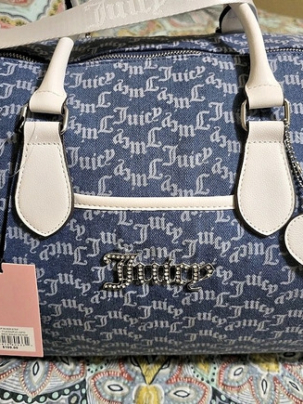 Juicy Couture Pep in Her Step Blue & White Travel Bag NWT